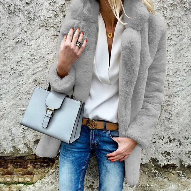 Dames Fluffy Mantel voor Herfst en Winter