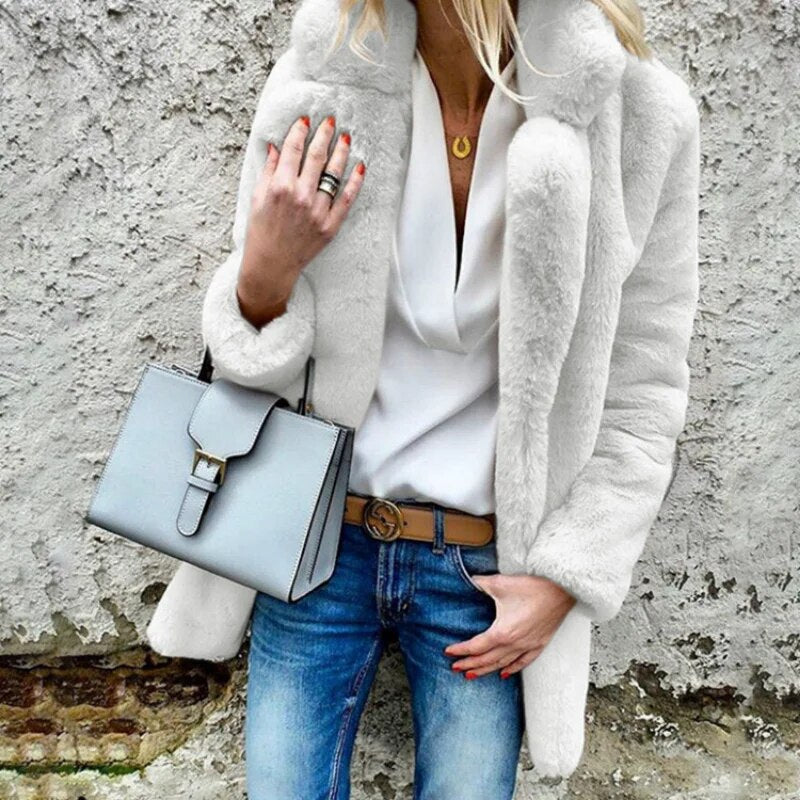 Dames Fluffy Mantel voor Herfst en Winter