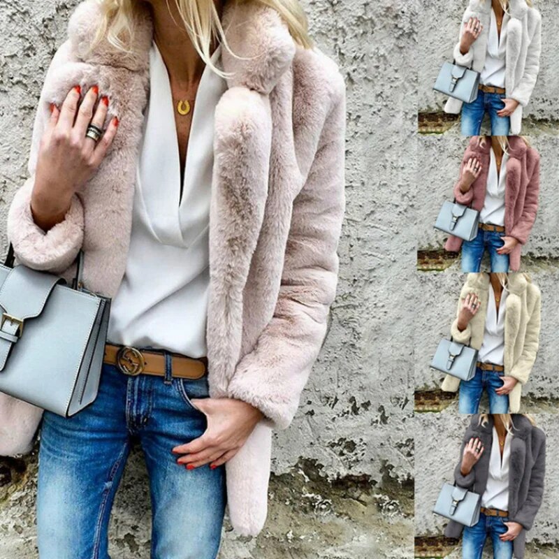 Dames Fluffy Mantel voor Herfst en Winter