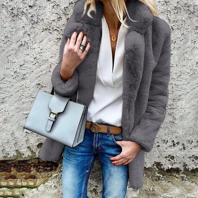 Dames Fluffy Mantel voor Herfst en Winter