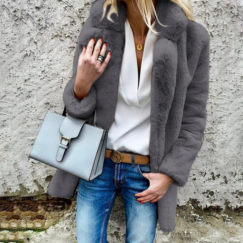 Dames Fluffy Mantel voor Herfst en Winter