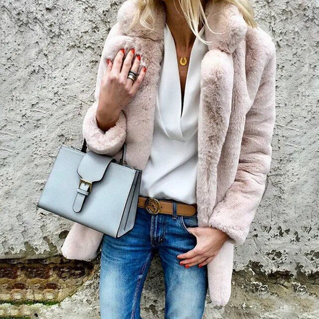 Dames Fluffy Mantel voor Herfst en Winter