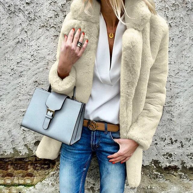 Dames Fluffy Mantel voor Herfst en Winter