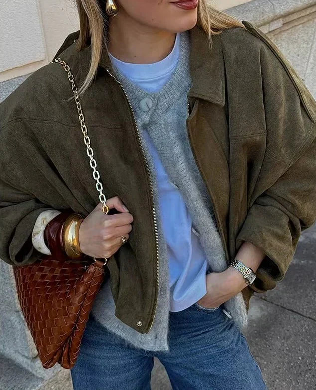 Anneliese | Suede Bomber Jacket
