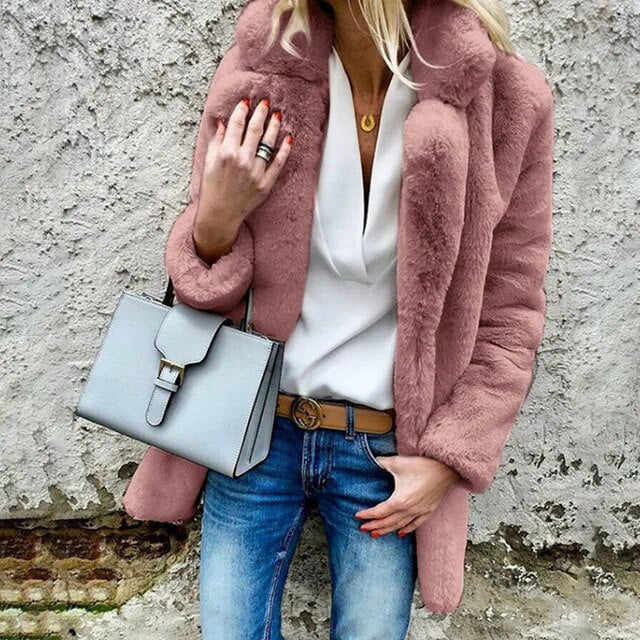 Dames Fluffy Mantel voor Herfst en Winter
